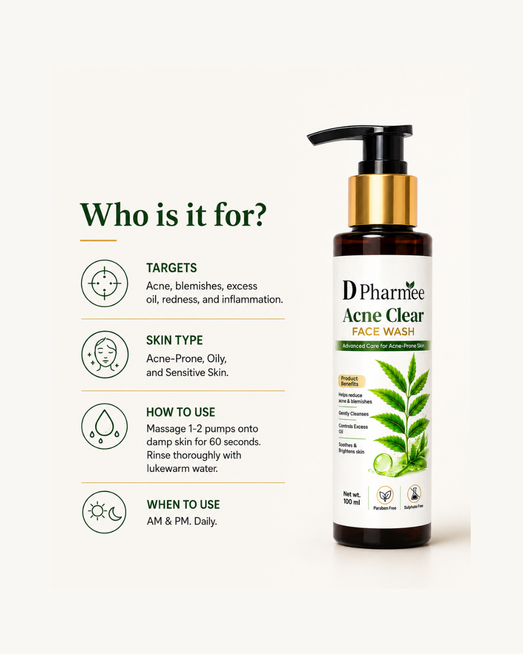 D Pharmee Acne Clear Face Wash (100ml)