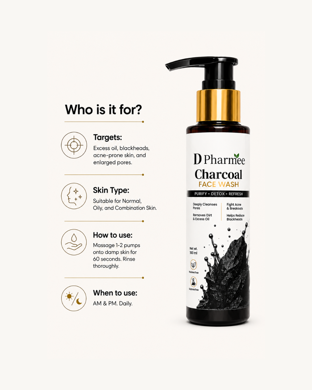 D Pharmee Charcoal Face Wash (100ml)