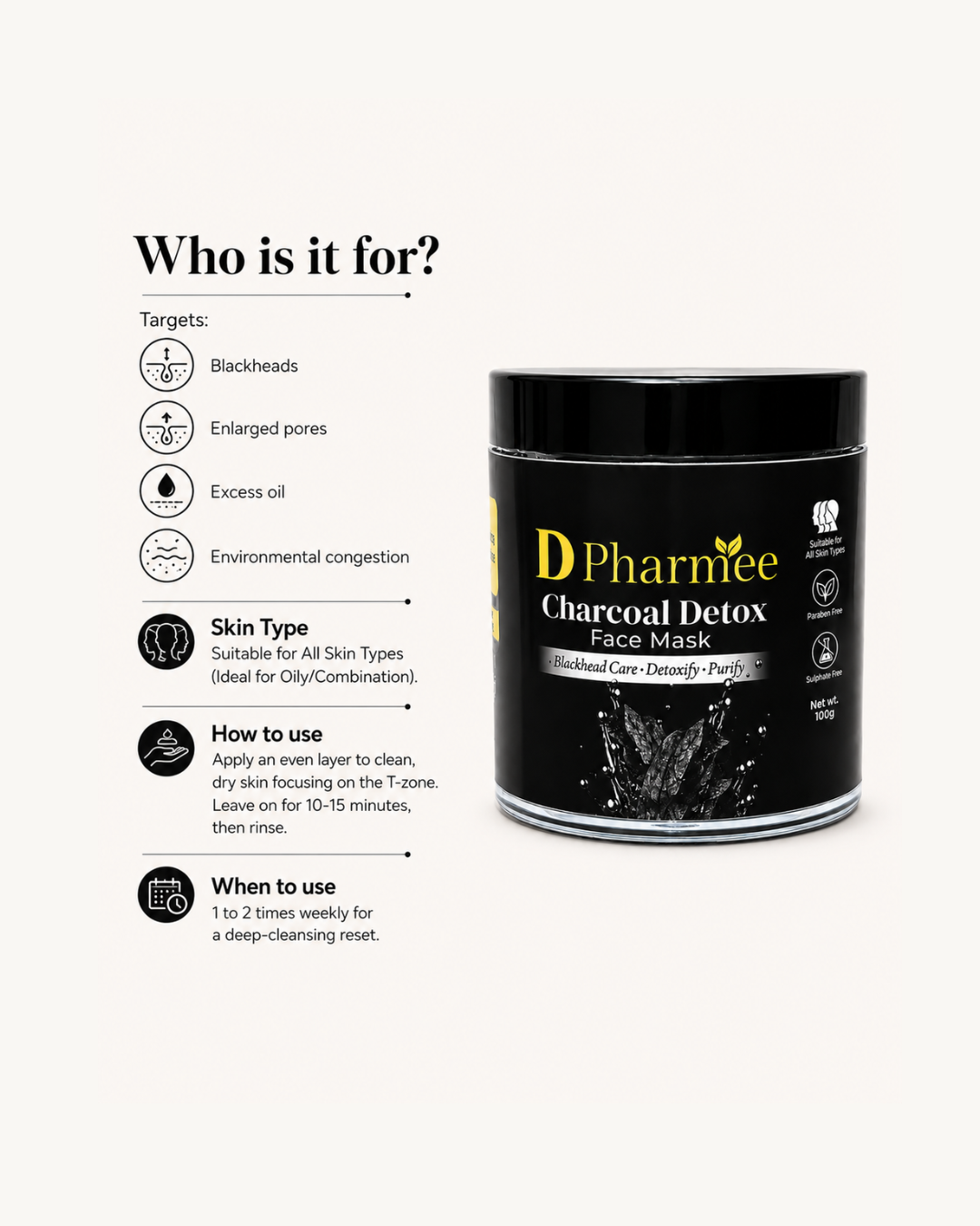 D Pharmee Charcoal Detox  Face Mask (100g)