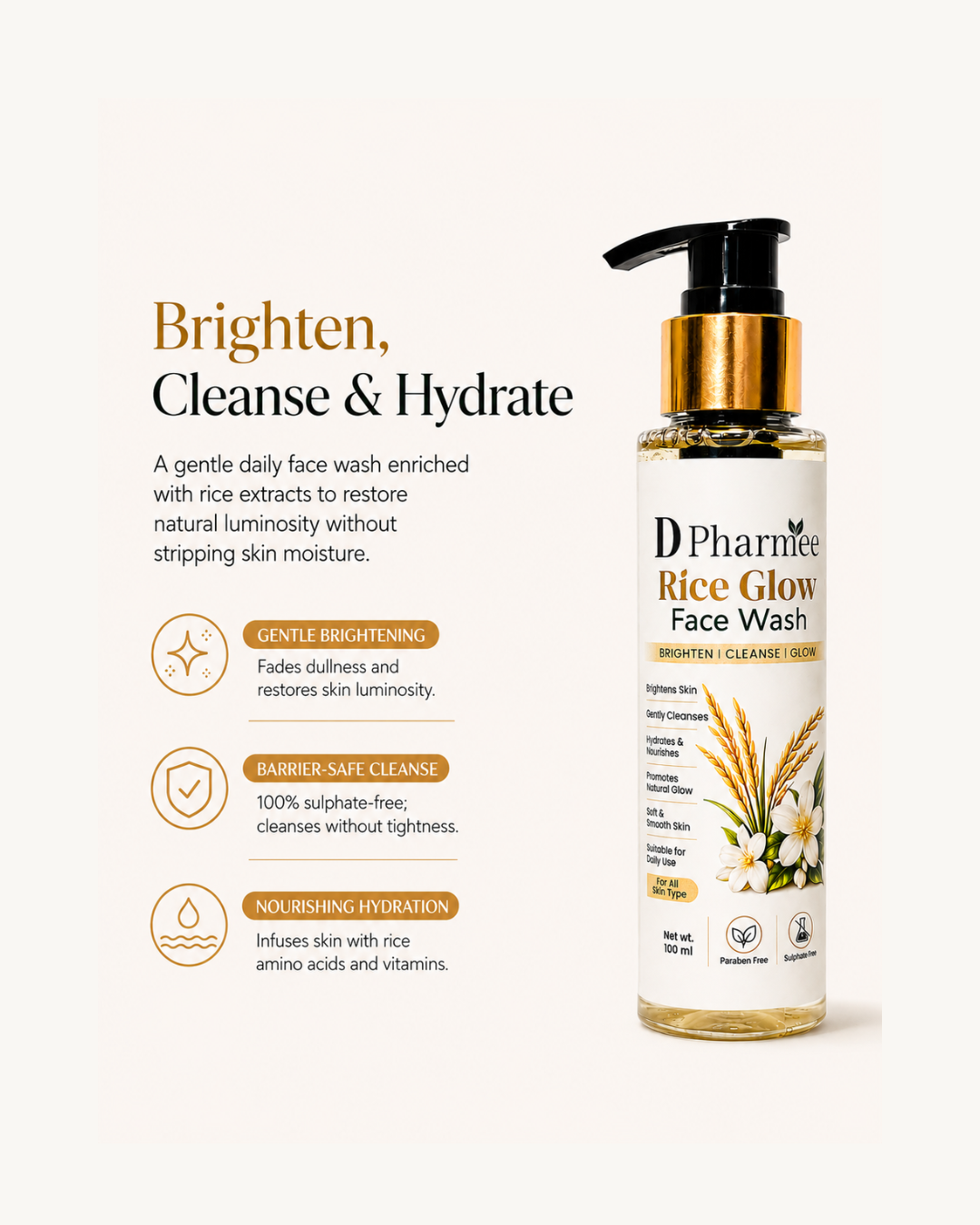 D Pharmee Rice Glow Face Wash (100ml)